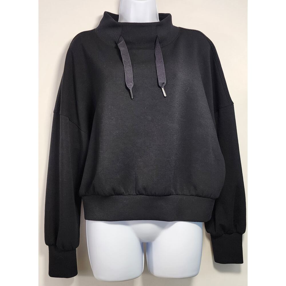 Spanx Women's Black Cropped Sweatshirt Mock Neck Drawstring Pullover M